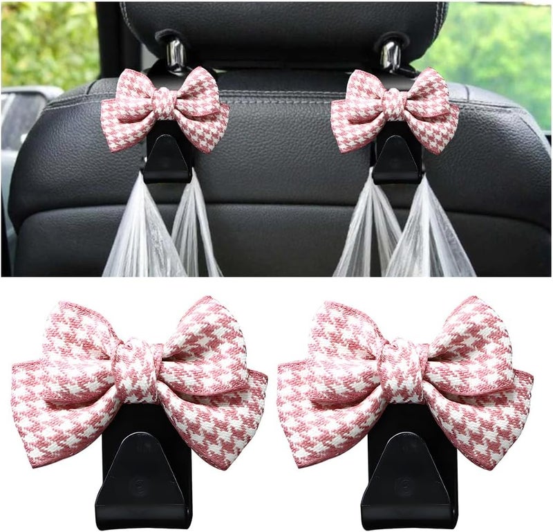 Mandark 2PCS Car Seat Headrest Hooks, Cute Bow Vehicle Hooks for Purses and Bags, Automotive Purse Hook Hanger Interior Decoration Accessories, Universal for SUV, Sedan, Truck (Pink/Small) - Image 1